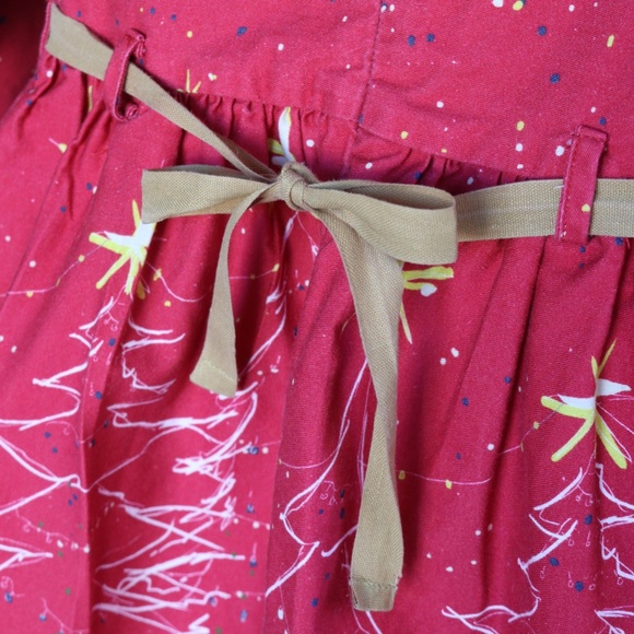 Palava Red 100% Cotton Long Sleeve Festive Holiday Christmas Dress - Picture 11 of 16